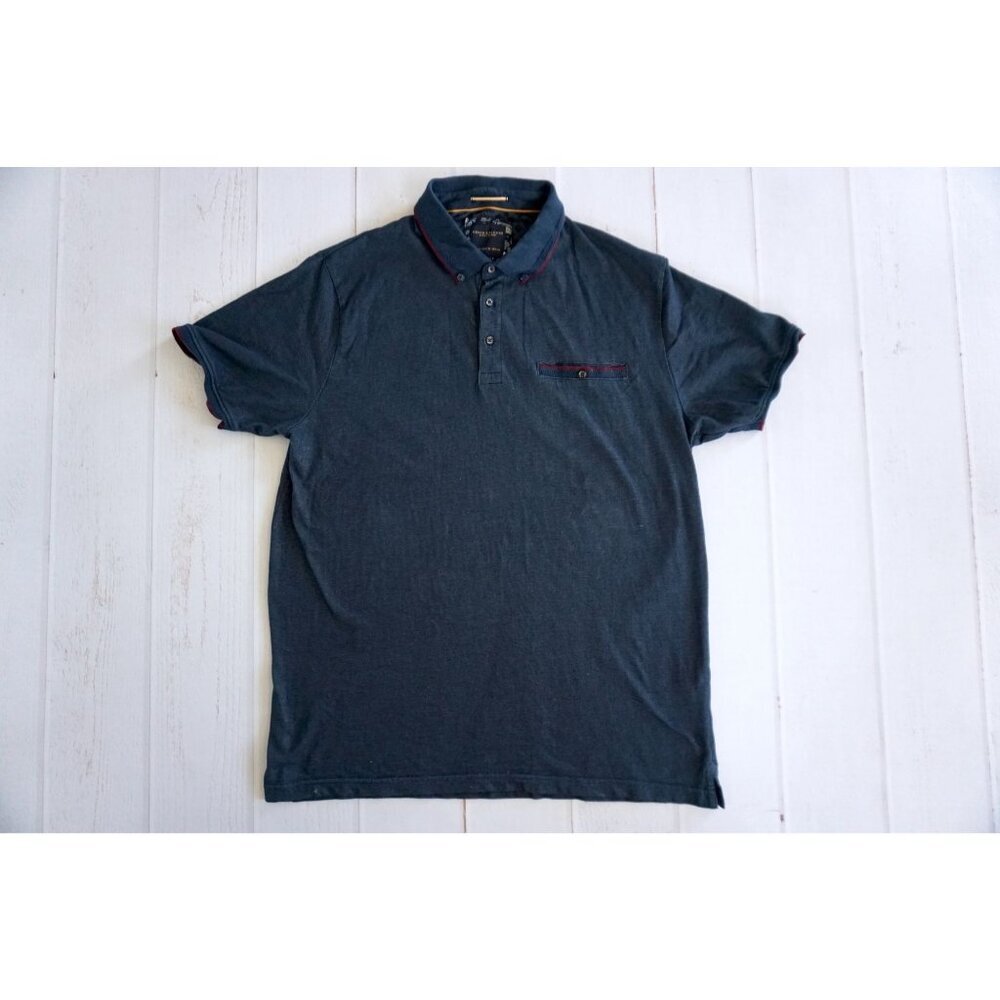 Denim & Flower Ricky Singh Polo Shirt Blue w/ Red Trim Short Sleeve - Size XL